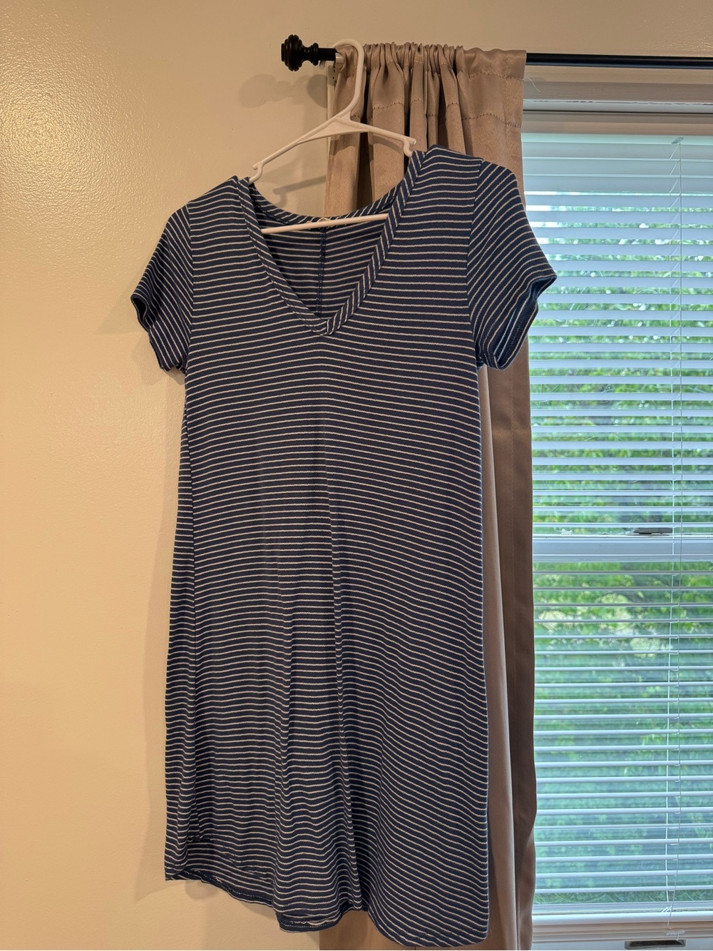 Navy & White Striped V-Neck Shift Dress